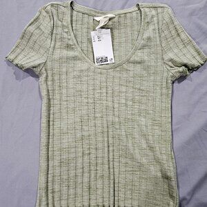 XS Sage Green H&M Ribbed Scoop-neck T-shirt